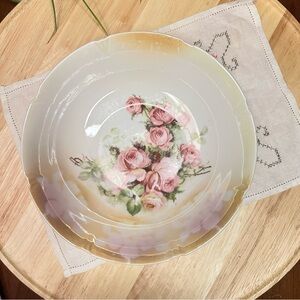 Antique Leuchtenburg Germany Rose Lusterware Serving Bowl 9”